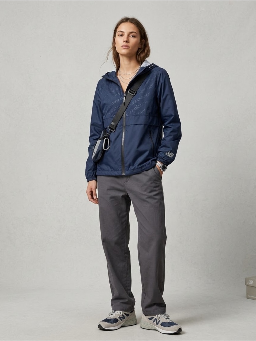 New Balance Women's Navy Hooded Windbreaker Jacket